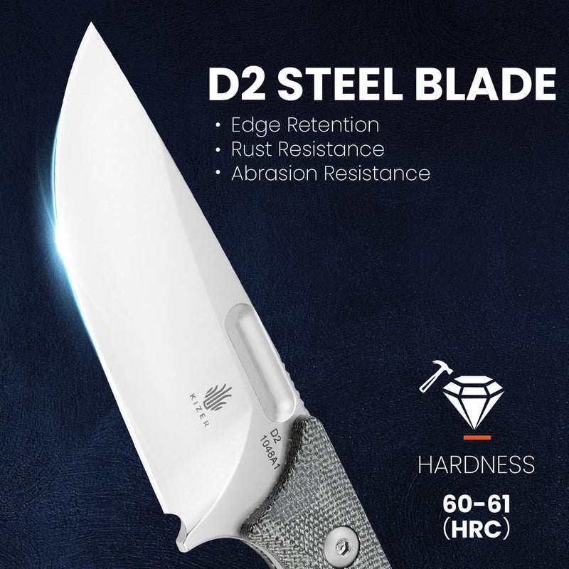 KIZER سكين كابوكس الثابتة 3.35 بوصة من فولاذ D2 سكين صيد ثابتة مقبض ميكارا مع غلاف سكين جيب 1048A1 - Image 2